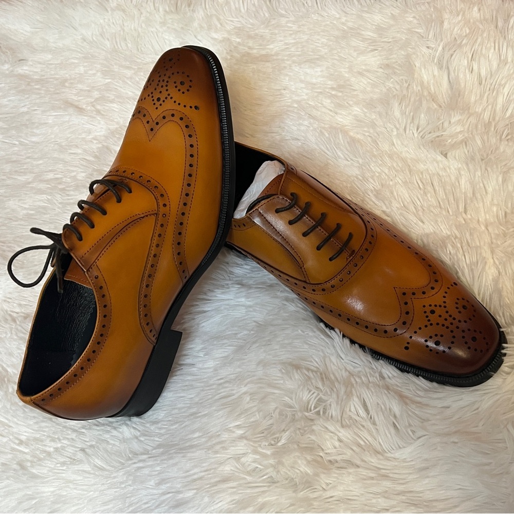 Elegant Brown Ombré Men's Formal Dress Shoes Vintage Oxford Wingtip Design 8/40